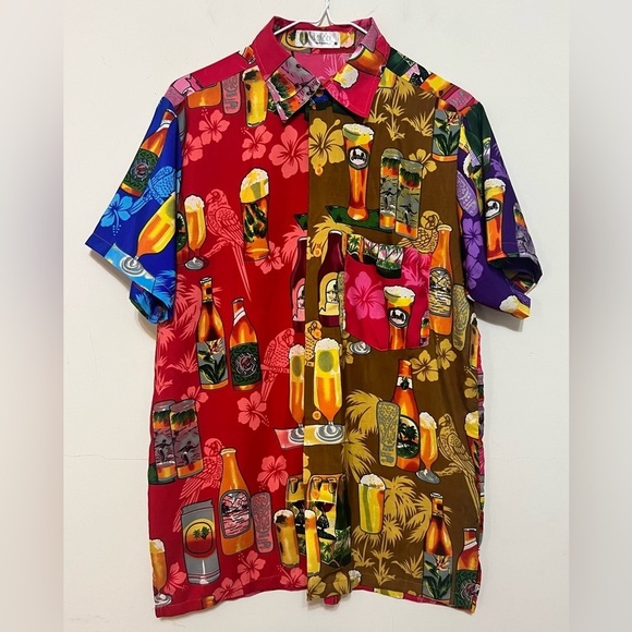 VHO Funky Hawaiian Beer Short Sleeve Button Down Shirt Medium R1 - Picture 1 of 13